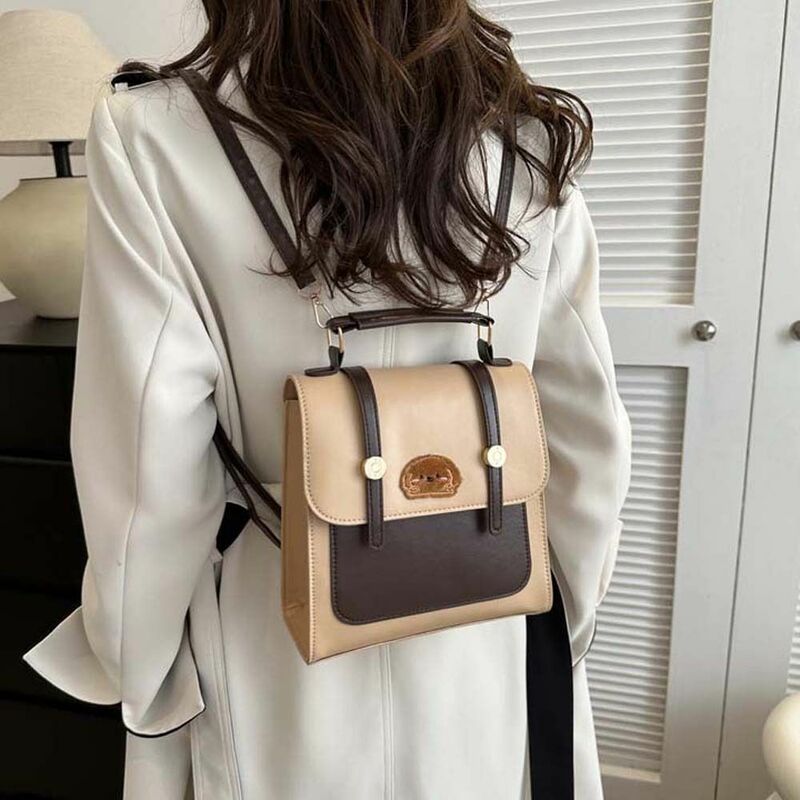 Plush Dog British Style Backpack Large Capacity Cartoon Animal PU Leather Shoulder Bag Korean Style Shopping Bag