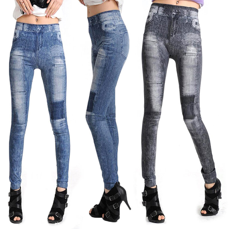 Женские леггинсы, джинсовые брюки с карманами, облегающие леггинсы, женские синие, черные леггинсы для фитнеса