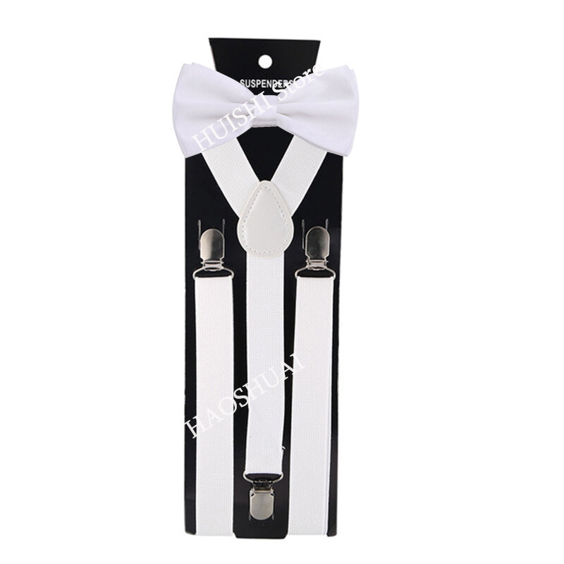 HUISHI Men Suspenders Bow Tie Set Jeans Polyester 43 Colorful Solid Y-Back Braces Butterfly Adjustable Bow Tie for Men Suspender