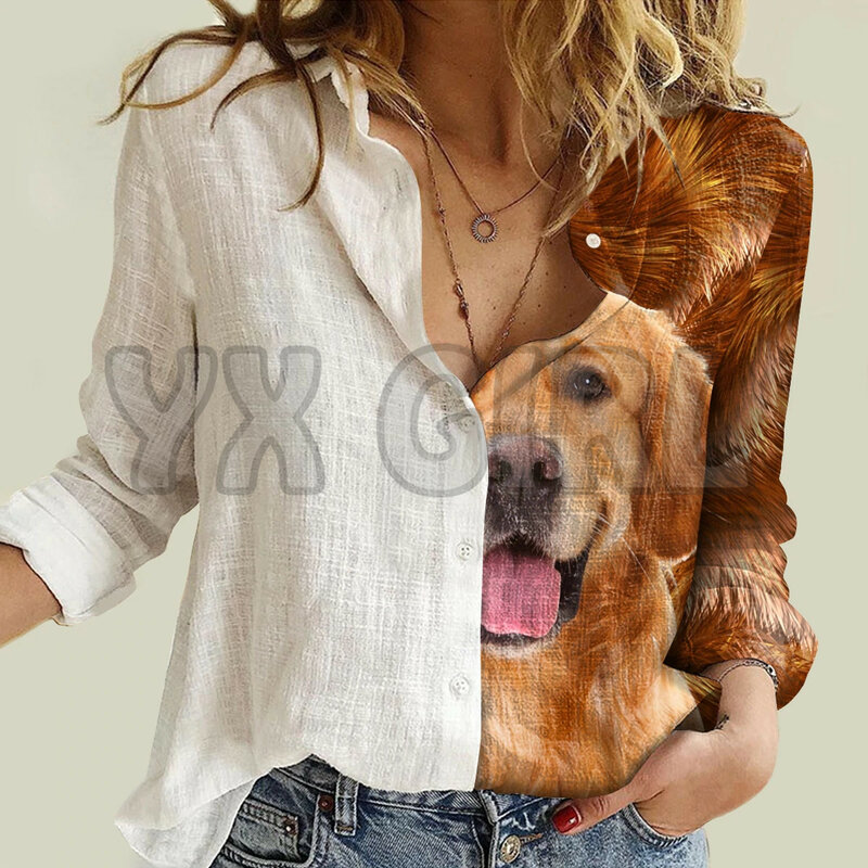 YX GIRL Half Angel Half Golden Retriever camicia a maniche lunghe da donna camicia abbottonata stampata in 3D Casual streetwear unico