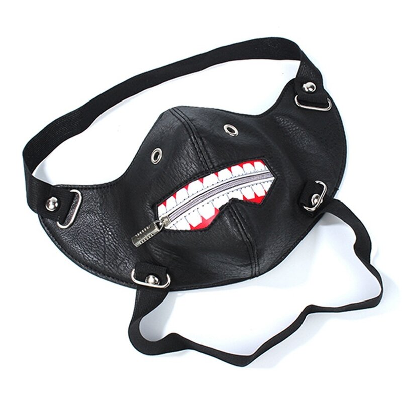 Punk Rivets Mask PU Leather Mask Trendy Zipper Face Mask Motorcycle Mask Anti-dust Masks Mouth Muffle