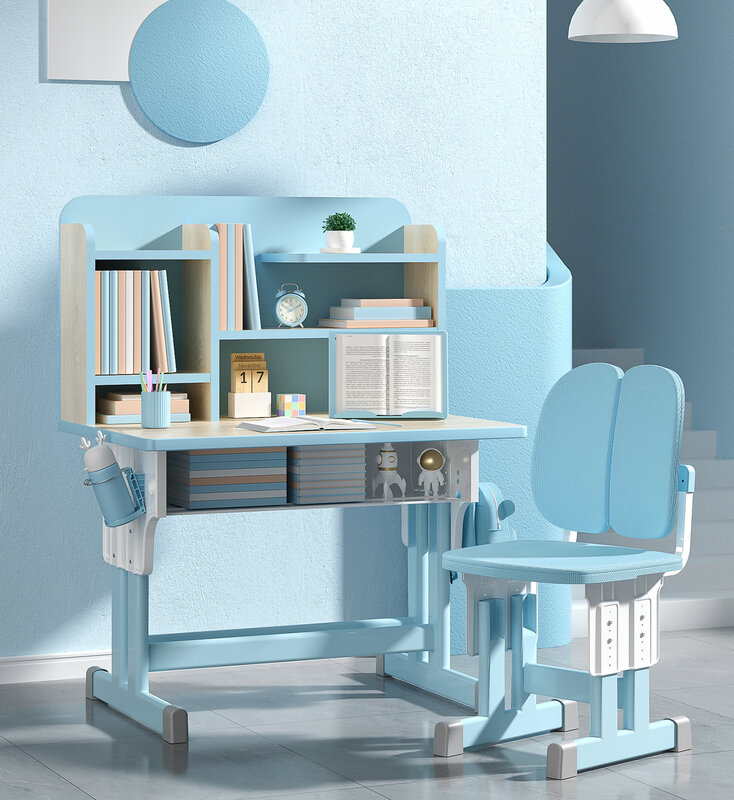 Children's learning table, home writing desk and chair set, school desk chair can be raised and lowered