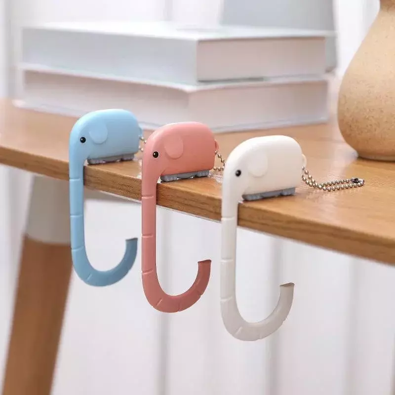 Tas plastik kait gajah lucu untuk menggantung dekoratif meja perjalanan dompet tas kait portabel gantungan dinding pemegang gantungan tas tangan