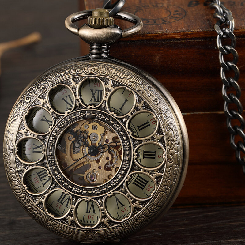 Роскошные Механические карманные часы с римскими цифрами, гравировка, резьба, серебро, рандомные часы-скелетоны в стиле стимпанк, цепные часы-брелок для мужчин