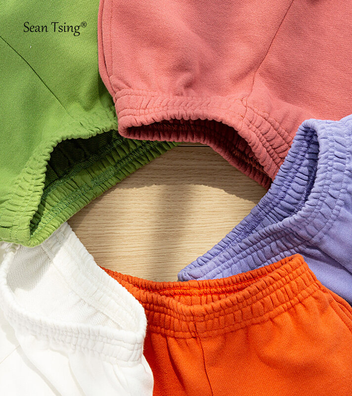 Sean Tsing®Pantalones deportivos 100% de algodón para mujer, Shorts holgados de cintura elástica, Color sólido, hasta la rodilla, para correr