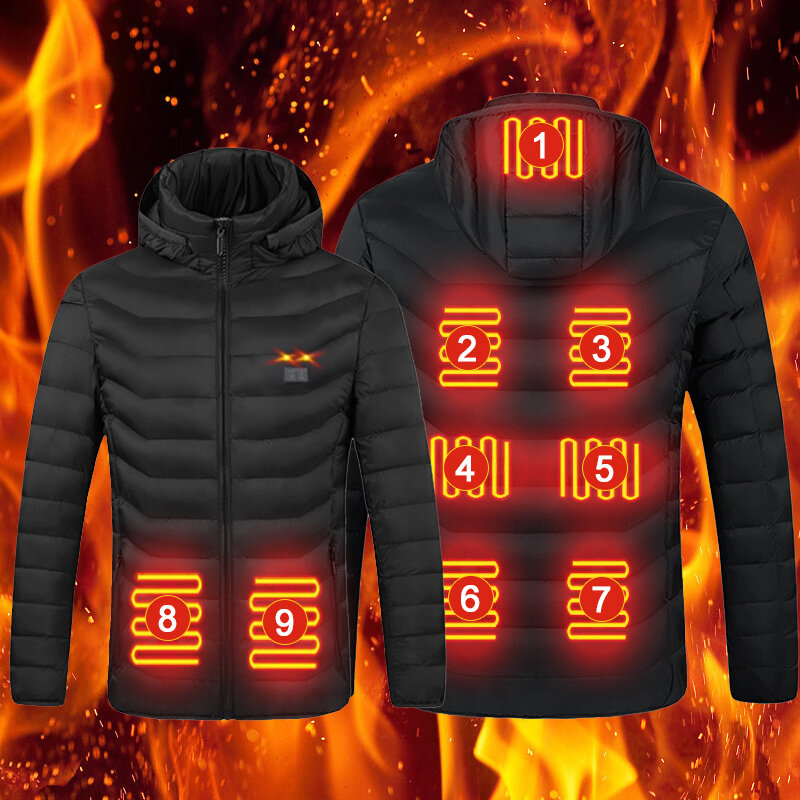 Women Men Intelligent Winter USB Heating Thermostat Pure Color Hooded Heated Clothing Waterproof Warm Jackets