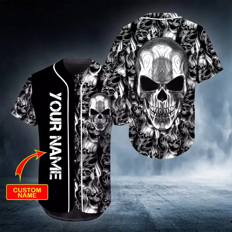 Men's summer customize your name baseball jersey ghost hunter 3d printed baseball shirt casual skull baseball shirt tops