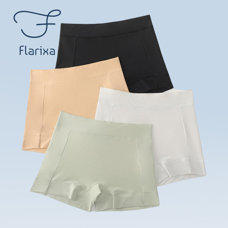 Flarixa-pantalones cortos de seguridad de talla grande para mujer, bóxer de seda de hielo sin costuras, para el verano, M-4XL