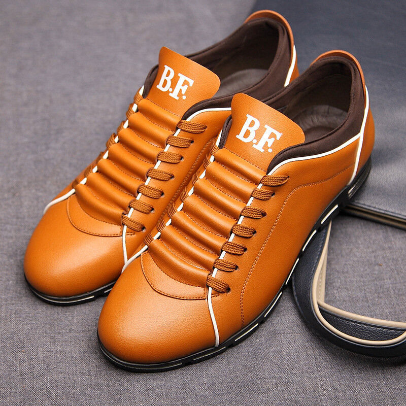 Primavera outono novos homens sapatos casuais tênis moda sólida sapatos de couro formal esporte de negócios flat round toe luz breatable202