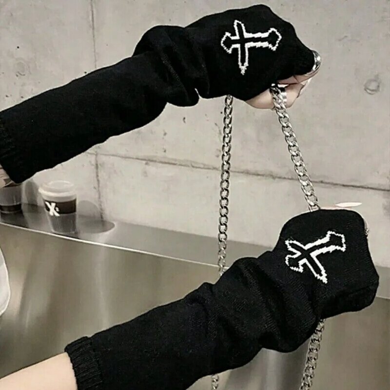 Neutral Grunge Cross Gloves New、 Punk Black Ninja Sleeve Rock Fingerless Gloves Four Seasons