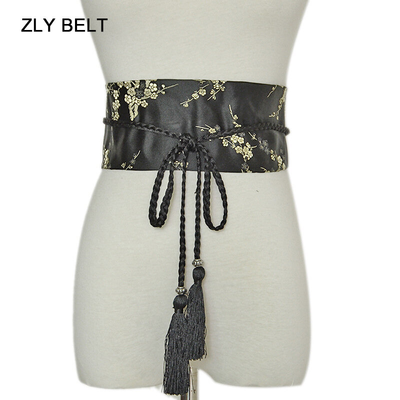 Cinturilla de lujo con bordado de flores para mujer, Material de tela elegante y versátil, cinturón de cuerda con borlas, novedad de 2022