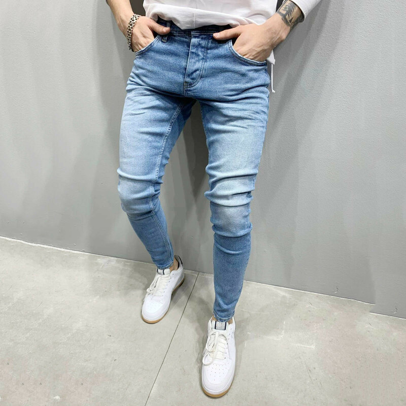 High Quality Stretch Elastic Skinny Jeans Men European American Classic Solid Washed Denim Pant Casual Pantalones Hombre Joggers
