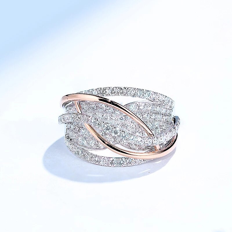 女性のためのクラシックな結婚指輪,2つのトーン,クロスシェイプ,まばゆいばかりのリング,エンゲージメントジュエリー