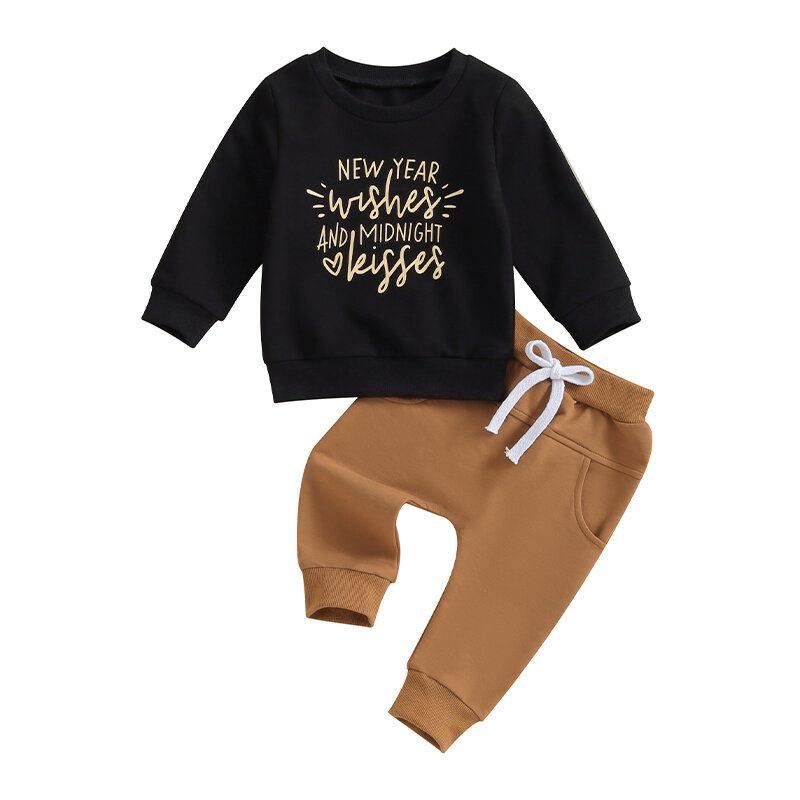 Toddler Baby Boys Outfits 2Pcs Letter Print Crew Neck Long Sleeve Sweatshirts Pants Fall Winter Clothes Set