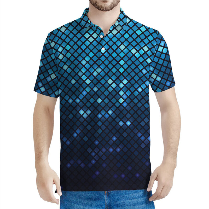 Футболка-поло мужская с 3D-принтом, винтажная цветная рубашка с графическим принтом диско-лампы, летняя уличная одежда с коротким рукавом, свободная футболка, Y2k