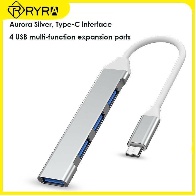 RYRA-Hub USB 3,0 4 en 1, expansor de alta velocidad tipo C, adaptador divisor OTG para PC, ordenador portátil, accesorios de oficina