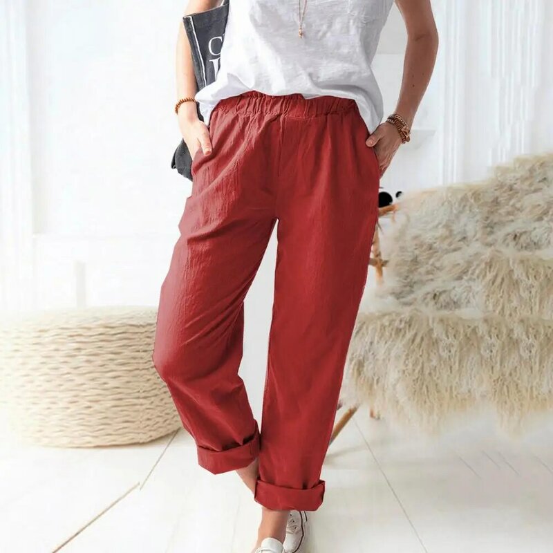 Pantalon polyvalent taille haute pour femme, jambe droite, poches, streetwear décontracté, ceinture élastique, adt