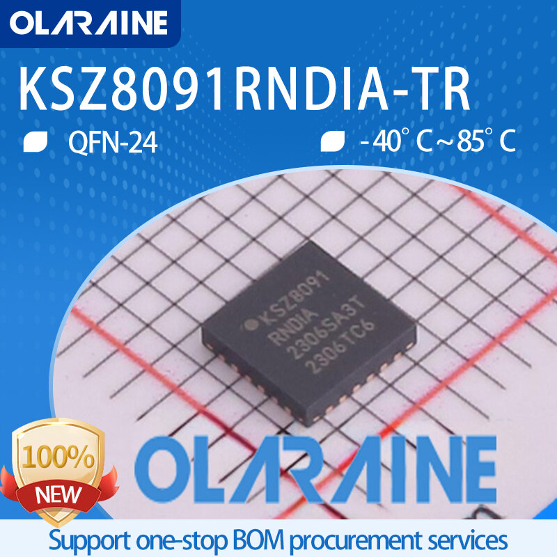 5Pcs KSZ8091RNDIA-TR QFN-24 SMD Ethernet IC 10/100 BASE-TX Physical Layer Transceiver, EEE, WOL