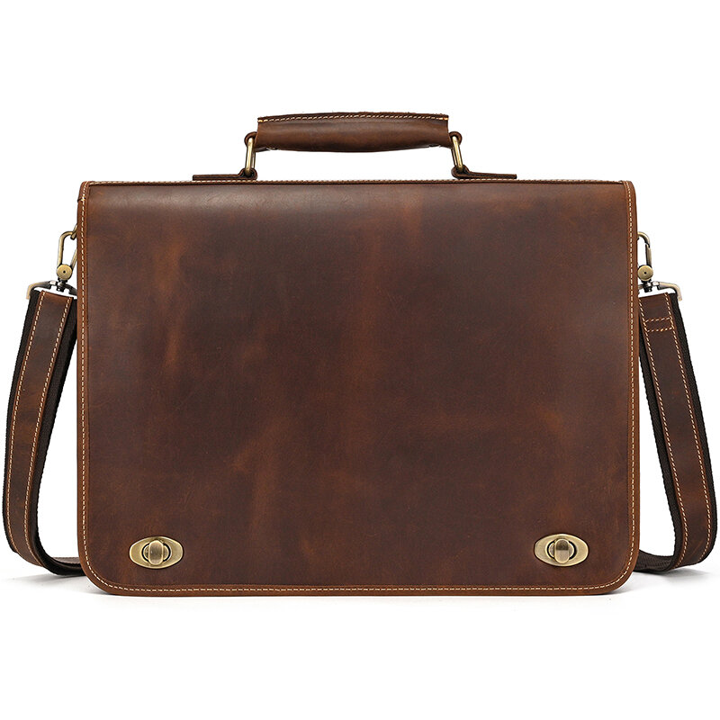 Tas Laptop kulit asli, kustom, tas bahu, tas perjalanan bisnis, tas kulit penggunaan ganda untuk kerja, tas Tote