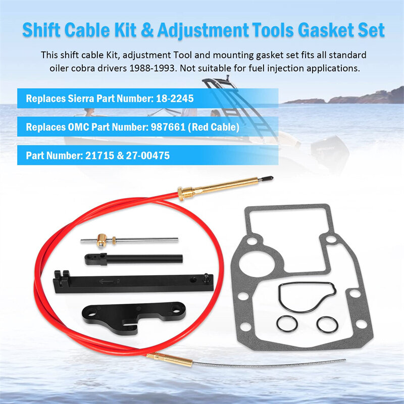 Lower Shift Cable Assembly Kit, Ferramenta de Ajuste, Conjunto de Junta de Montagem, Ferramentas de barco para OMC Cobra 1986-1993, Sierra 18-2245, 987661