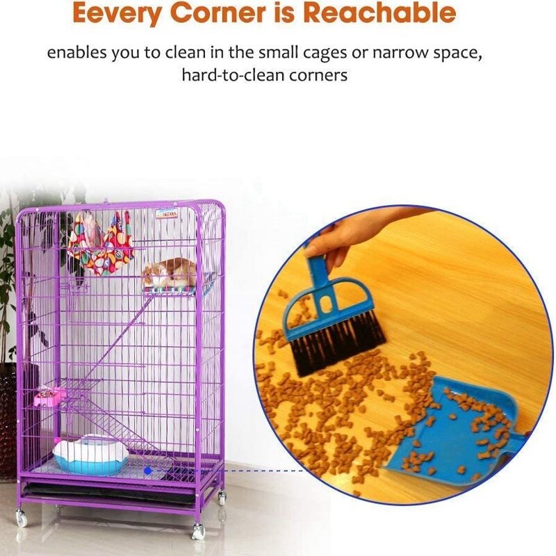 Mini Dust Pan e Brush Set para Brinquedos de cobaia, Hamster Cleaner, Hedgehog Supplies, Vassoura pequena, 2X
