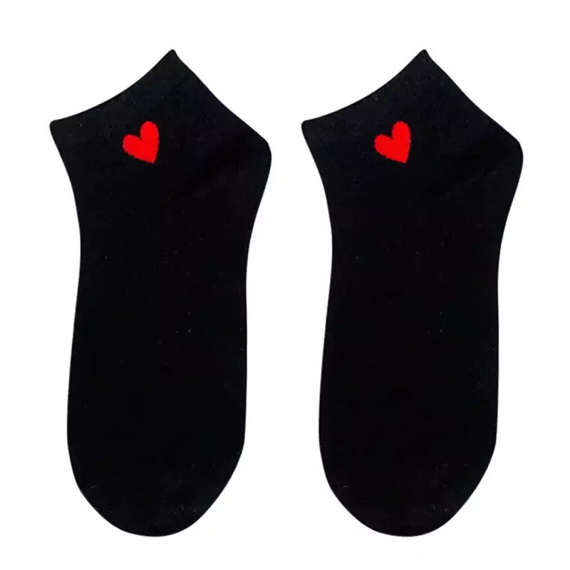 Yuehao-peúgas altas e baixas do algodão do corte com projeto do coração para mulheres, cor preta