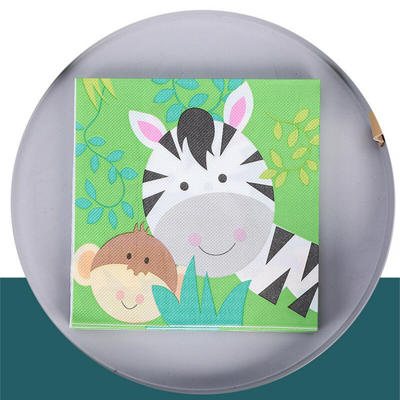 20 pz/pacco Cartoon Animal Printed Birthday Decoration tovagliolo di carta Baby Shower Party Supplies stoviglie usa e getta