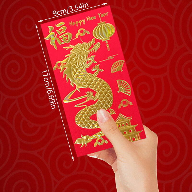 6 шт., китайские красные конверты HongBao, Подарочная сумка, карманы для денег на удачу на новый год 2024, весенний фестиваль, подарок для детей