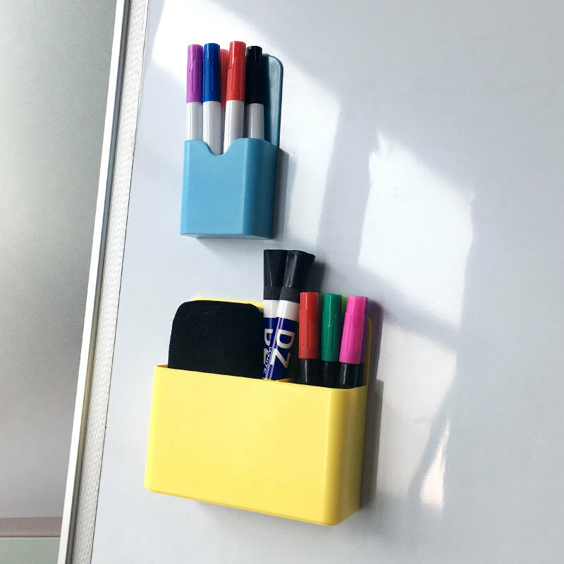 Kotak Penyimpanan Kulkas Magnetik Kaleng Spidol Pensil Pemegang Meja Organizer Penyimpanan Aksesori Magnet Plastik Perlengkapan Kantor Sekolah