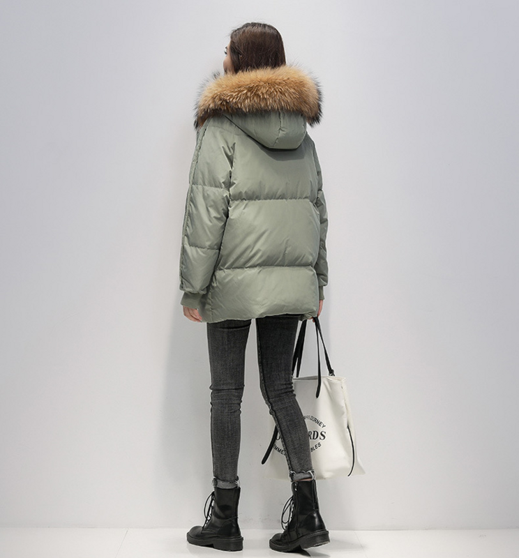 모피 칼라가 있는 클래식 다운 코트, 도시 여성 패션, 캐주얼 출퇴근 짧은 면 코트, 따뜻한 두꺼운 아우터, 가을, 겨울, 신상
