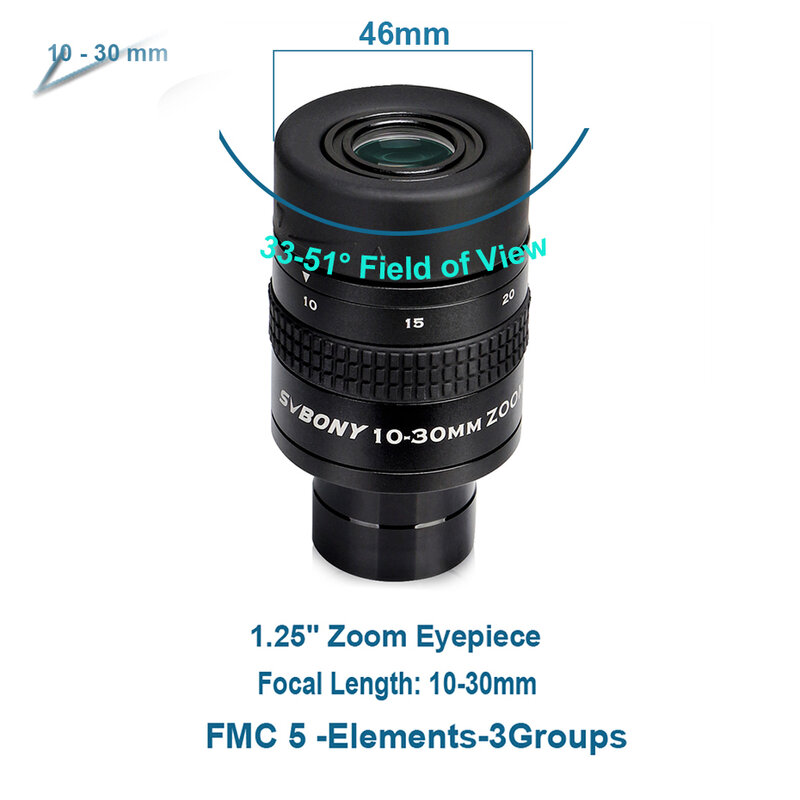 SVBONY 1.25" Zoom Telescope Eyepiece 7-21mm/8-24mm/10-30mm FMC Zoom Lens Telescope Accessory for Astronomic Telescopes