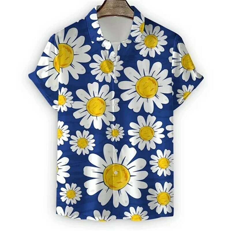Chrysanthemum 3d Print Shirts Heren Mode Hawaiiaans Shirt Korte Mouw Casual Strand Shirts Single-Breasted Blouse Heren Kleding