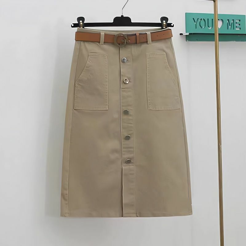 New Spring and Summer Women's Solid High Waist Loose Single Bonded Bag Hip A-Line Fashion Casual All-match Commuter Skirt