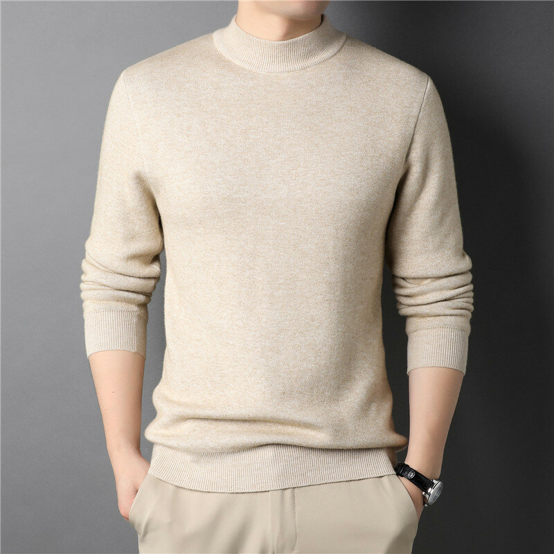 MRMT 2024 Brand New Men's Cashmere Sweater Cardigan Half Turtleneck Men's Youth Slim Base Knitwear Men's