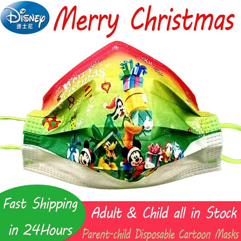 Giáng Sinh Mickey Họ Dùng Một Lần Trẻ Em Người Lớn Khẩu Trang Giáng Sinh In Hình Chống Bụi 3ply Miệng Bao Unisex