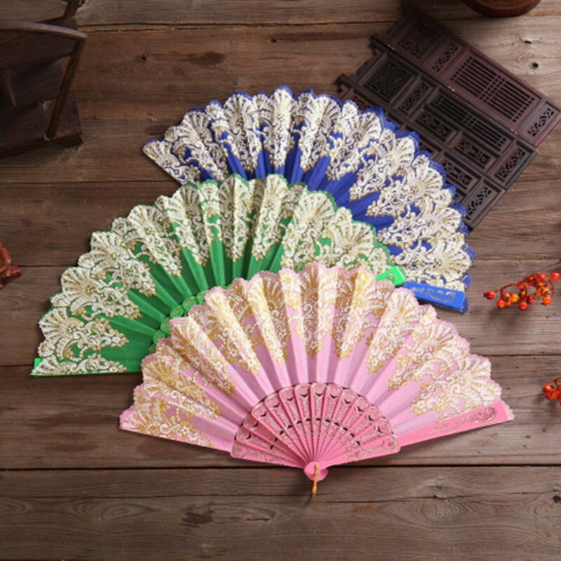 Flower Patchwork Handheld Dancing Fans, Folding Plastic Fans, Indoor Outdoor Sports, Stage Performance, Wedding Party Decor