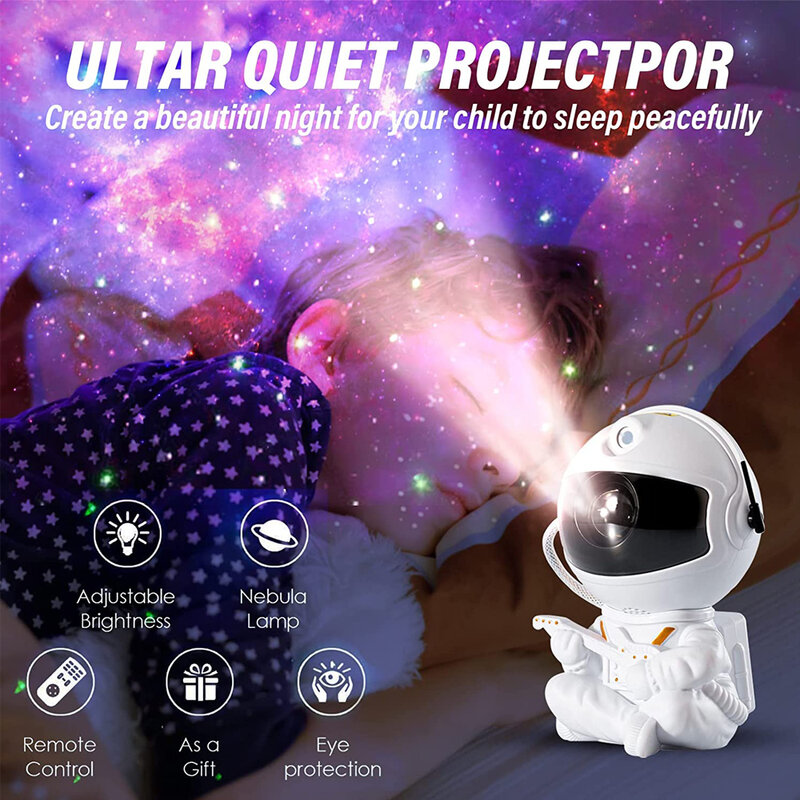 갤럭시 스타 프로젝터 우주 비행사 야간 조명, 하늘 별이 빛나는 성운, 오로라 램프, 미니 귀여운 원격 제어, 어린이 침실 천장