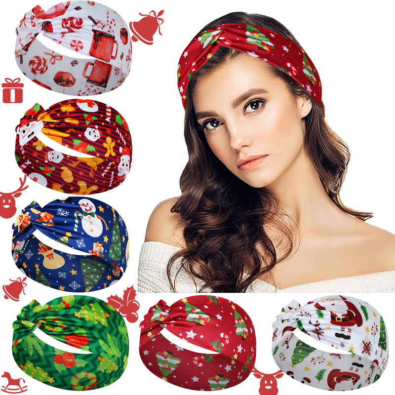 Bożonarodzeniowa opaska damska rozciągliwe opaski na głowę elastyczne gumki do włosów Turban włosy owija bałwanek skręcony z szerokimi wiązanymi akcesoriami do włosów