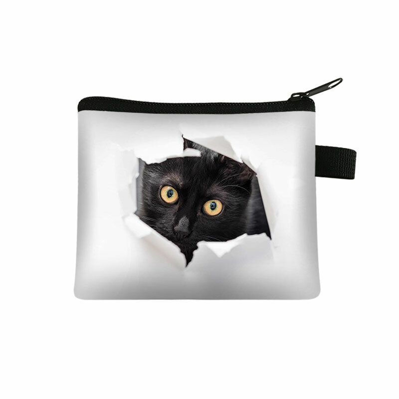 디자이너 지갑 귀여운 검은 고양이 인쇄 동전 지갑 숙녀 쇼핑 휴대용 미니 동전 가방 여행 ID 신용 카드 가방 작은 지갑
