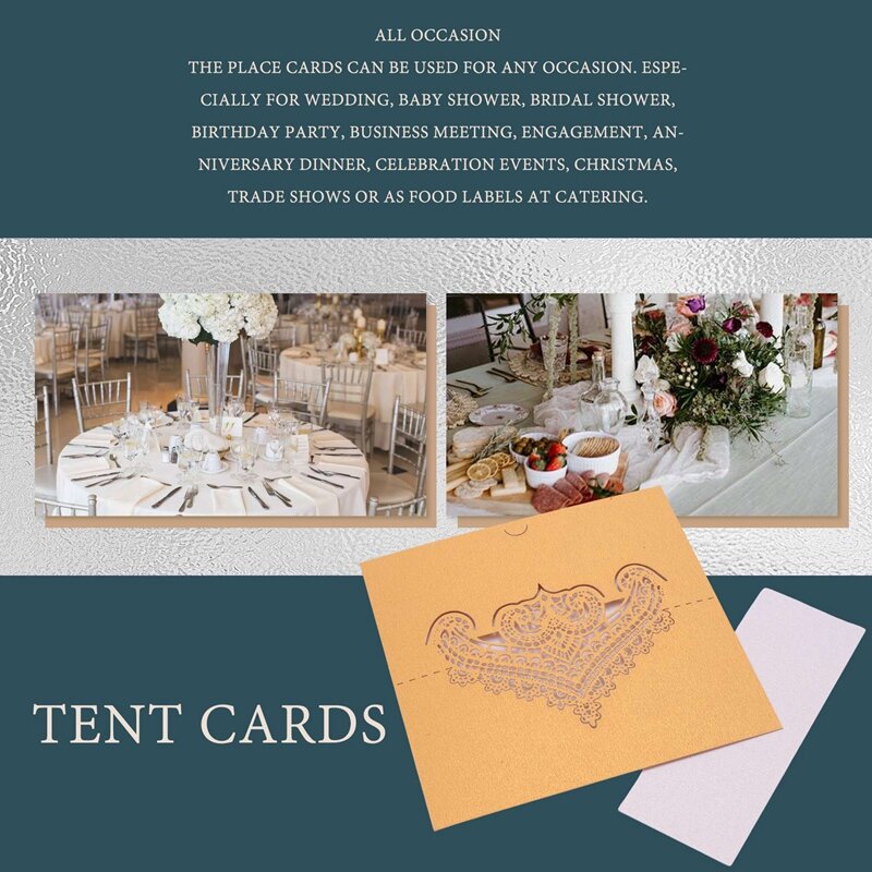 200 Pcs Table Place Cards With White Inserts Crown Tent Cards Name Cards For Wedding Banquets Buffet Bridal Yellow