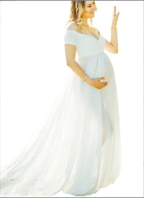 Robe de grossesse longue en mousseline de soie pour séance photo, accessoires de photographie, traîne de maternité