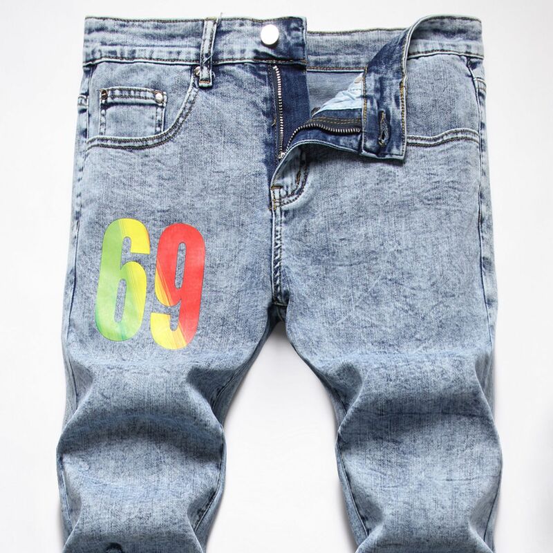 Costa Oeste-Mão Pintada Digital Print Slim Jeans, Stretch Jeans, Rua Hip Hop