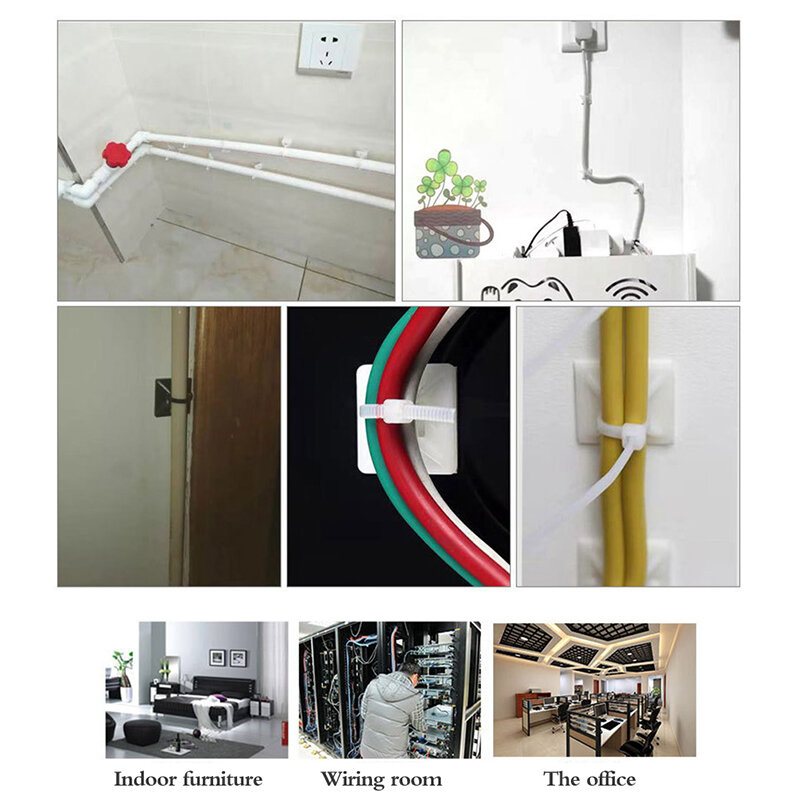 100PCS Cable Tie Base Mount Wire Removable Self Adhesive Wall Holder Car Fixing Seat Clamps Suction Positioning Sucker