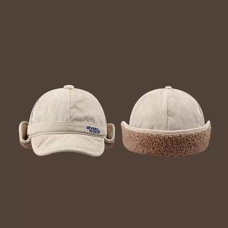 Ins topi domba populer bahan wol tebal, topi Bomber untuk pria dan wanita musim gugur dan musim dingin, topi bersepeda terbang hangat luar ruangan