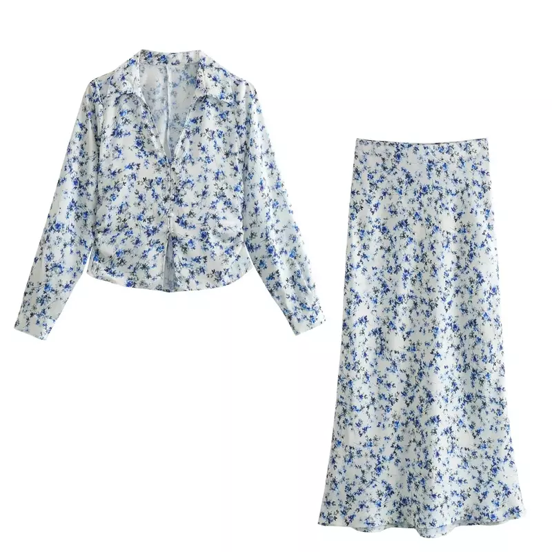 Donne nuova moda stampa floreale decorazione ritagliata camicette di raso sottile Vintage manica lunga abbottonatura camicie femminili Chic top