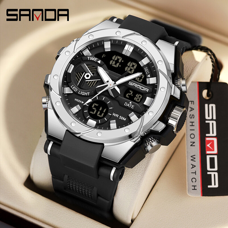 SANDA 3313 Student Fashion Trend Military Style Men's Multifunctional Outdoor Waterproof Electronic Watch Digital Wristwatches