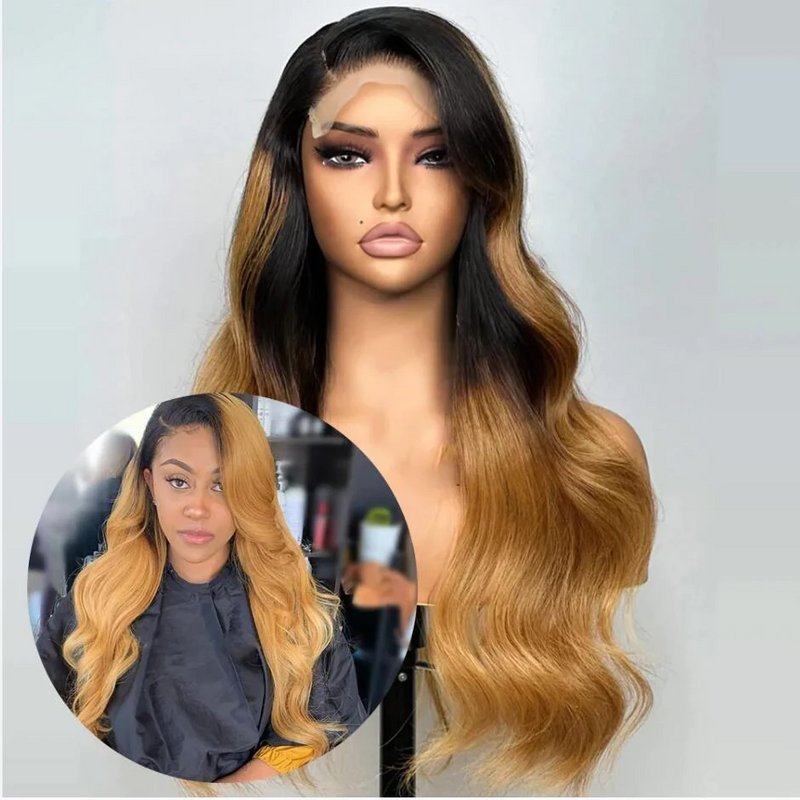 180Density Ombre Brown Blonde Soft 26“Long Body Wave Lace Front Wig For Black Women Babyhair Preplucked Heat Resistant Glueless
