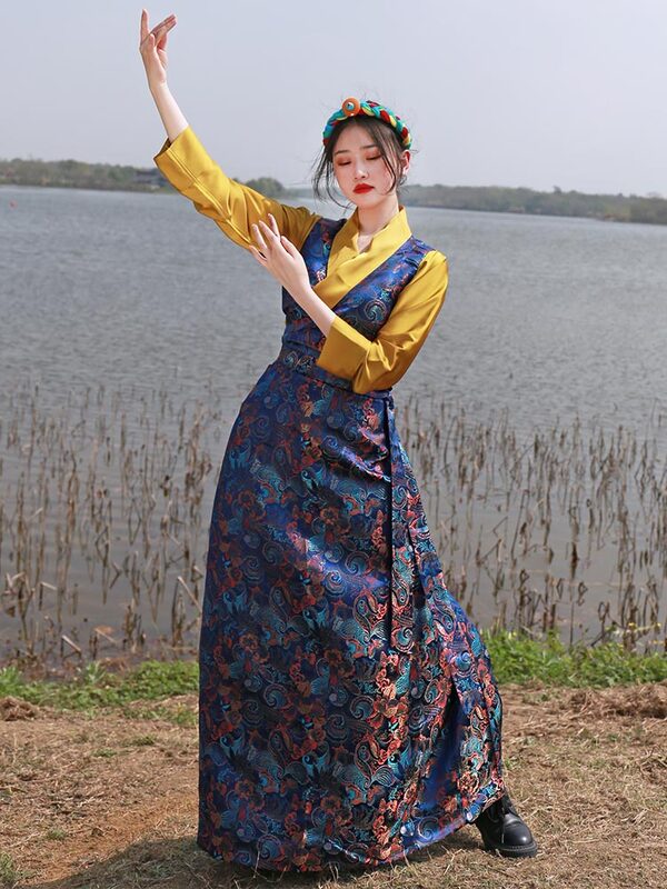 تنورة بلا أكمام للسيدات ، فستان على الطراز الأزرق ، رداء صيني ، ملابس الربيع والصيف
