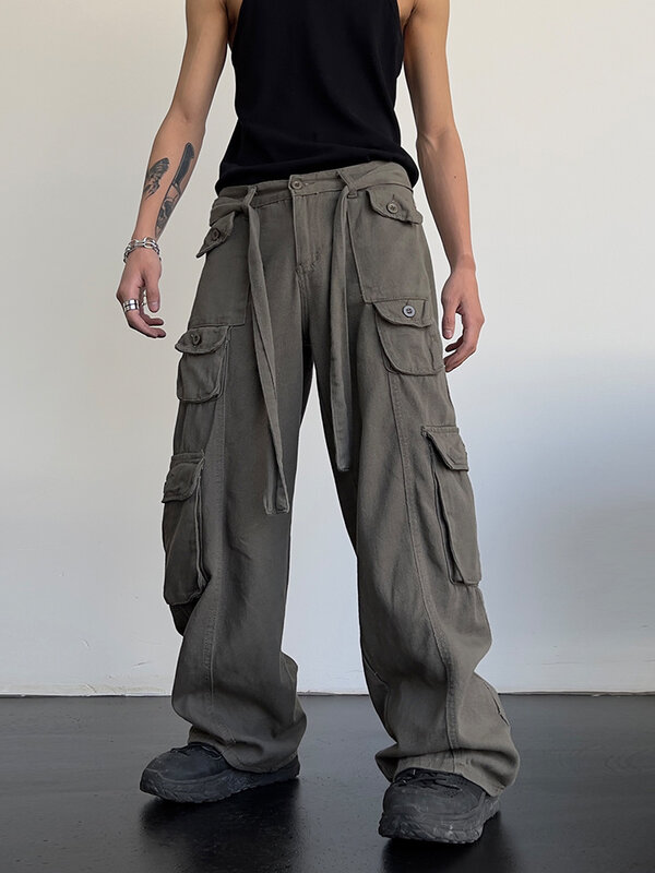 Комбинезон в стиле ретро для мужчин и женщин, повседневный свободный ровный комбинезон с большими карманами, драпированные широкие брюки с завышенной талией, на лето