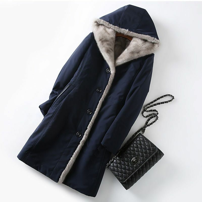 ฤดูใบไม้ร่วงฤดูหนาวใหม่ Snow ขนสัตว์ Parkas ผู้หญิงยาวเสื้อเกาหลีหลวม Faux Mink Fur Faux Fur Warm hooded Overcoat